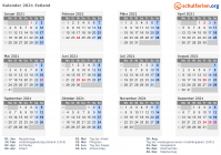 Kalender 2021 mit Ferien und Feiertagen Estland