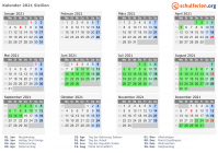 Kalender 2021 mit Ferien und Feiertagen Sizilien