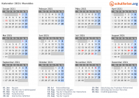 Kalender 2021 mit Ferien und Feiertagen Marokko