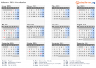 Kalender 2021 mit Ferien und Feiertagen Nordmazedonien