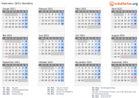 Kalender 2021 mit Ferien und Feiertagen Namibia