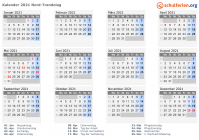 Kalender 2021 mit Ferien und Feiertagen Nord-Tröndelag