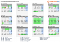 Kalender 2021 mit Ferien und Feiertagen Niederösterreich