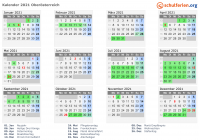 Kalender 2021 mit Ferien und Feiertagen Oberösterreich