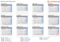 Kalender 2021 mit Ferien und Feiertagen Österreich