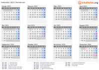 Kalender 2021 mit Ferien und Feiertagen Rumänien