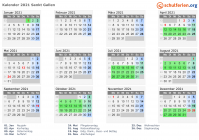 Kalender 2021 mit Ferien und Feiertagen Sankt Gallen