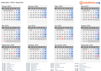 Kalender 2021 mit Ferien und Feiertagen Spanien