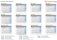 Kalender 2022 mit Ferien und Feiertagen Ägypten