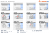 Kalender 2022 mit Ferien und Feiertagen Aserbaidschan
