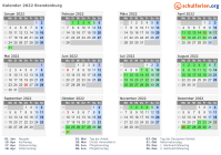 Kalender 2022 mit Ferien und Feiertagen Brandenburg