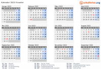 Kalender 2022 mit Ferien und Feiertagen Ecuador