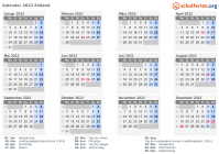 Kalender 2022 mit Ferien und Feiertagen Estland