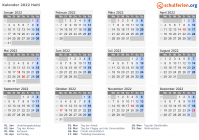 Kalender 2022 mit Ferien und Feiertagen Haiti