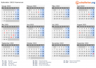 Kalender 2022 mit Ferien und Feiertagen Kamerun