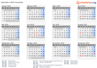 Kalender 2022 mit Ferien und Feiertagen Kroatien