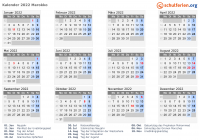 Kalender 2022 mit Ferien und Feiertagen Marokko