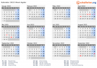 Kalender 2022 mit Ferien und Feiertagen West-Agder