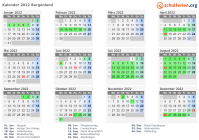Kalender 2022 mit Ferien und Feiertagen Burgenland