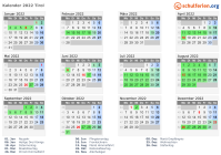Kalender 2022 mit Ferien und Feiertagen Tirol