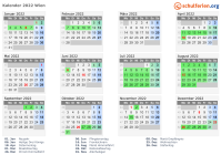 Kalender 2022 mit Ferien und Feiertagen Wien