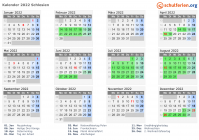 Kalender 2022 mit Ferien und Feiertagen Schlesien