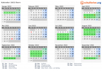 Kalender 2022 mit Ferien und Feiertagen Bern