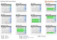 Kalender 2022 mit Ferien und Feiertagen Sankt Gallen