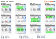 Kalender 2022 mit Ferien und Feiertagen Solothurn