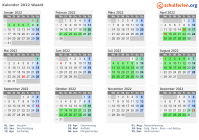 Kalender 2022 mit Ferien und Feiertagen Waadt