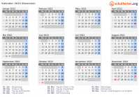 Kalender 2022 mit Ferien und Feiertagen Slowenien