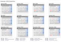 Kalender 2022 mit Ferien und Feiertagen Südafrika