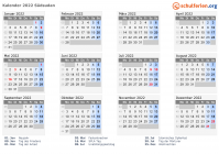 Kalender 2022 mit Ferien und Feiertagen Südsudan