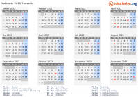 Kalender 2022 mit Ferien und Feiertagen Tansania