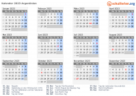 Kalender 2023 mit Ferien und Feiertagen Argentinien
