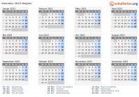 Kalender 2023 mit Ferien und Feiertagen Belgien