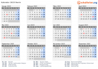 Kalender 2023 mit Ferien und Feiertagen Benin