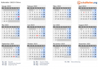 Kalender 2023 mit Ferien und Feiertagen China