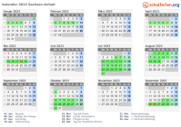 Kalender 2023 mit Ferien und Feiertagen Sachsen-Anhalt