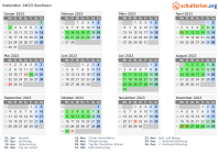 Kalender 2023 mit Ferien und Feiertagen Sachsen