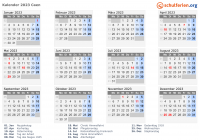 Kalender 2023 mit Ferien und Feiertagen Caen