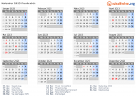 Kalender 2023 mit Ferien und Feiertagen Frankreich