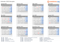 Kalender 2023 mit Ferien und Feiertagen Georgien