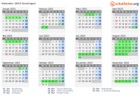 Kalender 2023 mit Ferien und Feiertagen Groningen