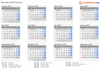 Kalender 2023 mit Ferien und Feiertagen Kosovo