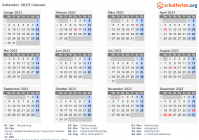 Kalender 2023 mit Ferien und Feiertagen Litauen