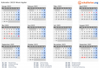 Kalender 2023 mit Ferien und Feiertagen West-Agder