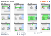 Kalender 2023 mit Ferien und Feiertagen Burgenland