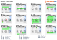 Kalender 2023 mit Ferien und Feiertagen Kärnten