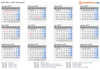 Kalender 2023 mit Ferien und Feiertagen Russland
